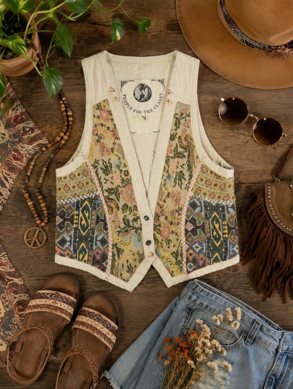 People Fpr The Planet Folk Boho Embroydered Tapestry Cotton Vest. Ladies  L